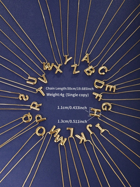 A fashionable stainless steel 14k gold plated letter necklace drop