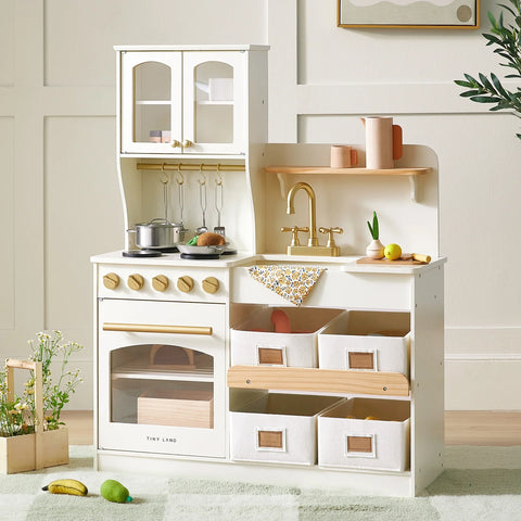 Tiny Land® Wooden Play Kitchen with Storage for Creative Toddlers - gocyberbiz.com