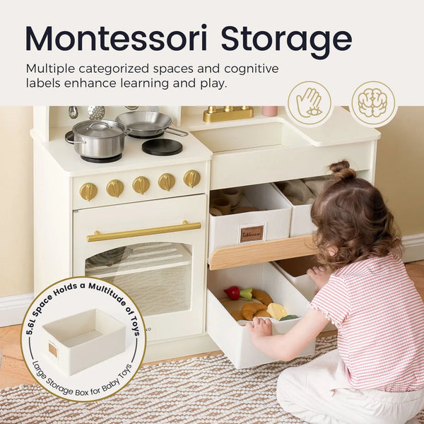 Tiny Land® Wooden Play Kitchen with Storage for Creative Toddlers - gocyberbiz.com