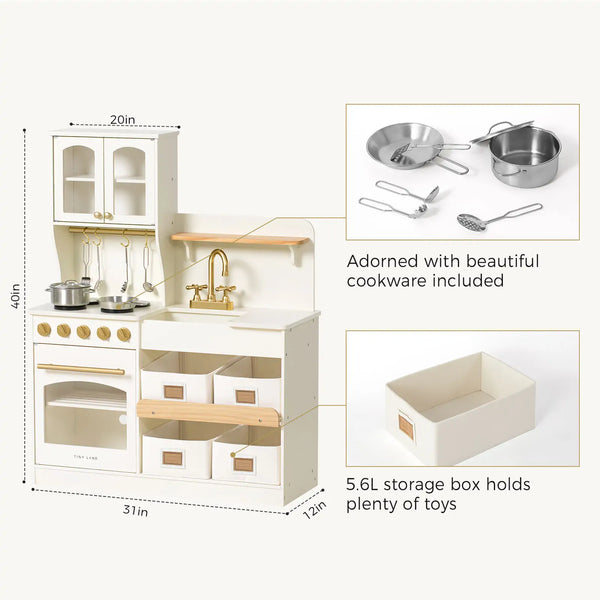 Tiny Land® Wooden Play Kitchen with Storage for Creative Toddlers - gocyberbiz.com