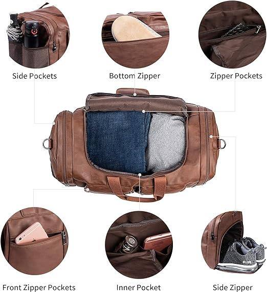 Men’s Leather Duffel Bag – Carry-On Travel 52L Travel - gocyberbiz.com
