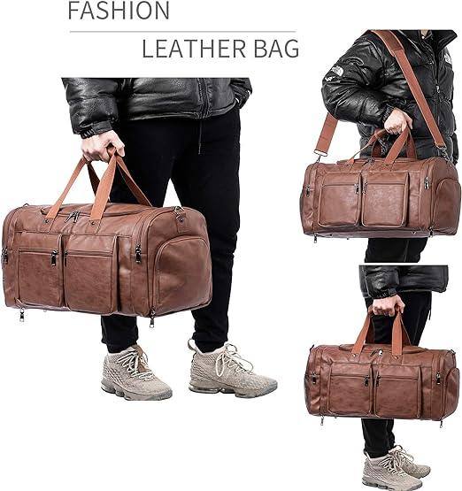 Men’s Leather Duffel Bag – Carry-On Travel 52L Travel - gocyberbiz.com