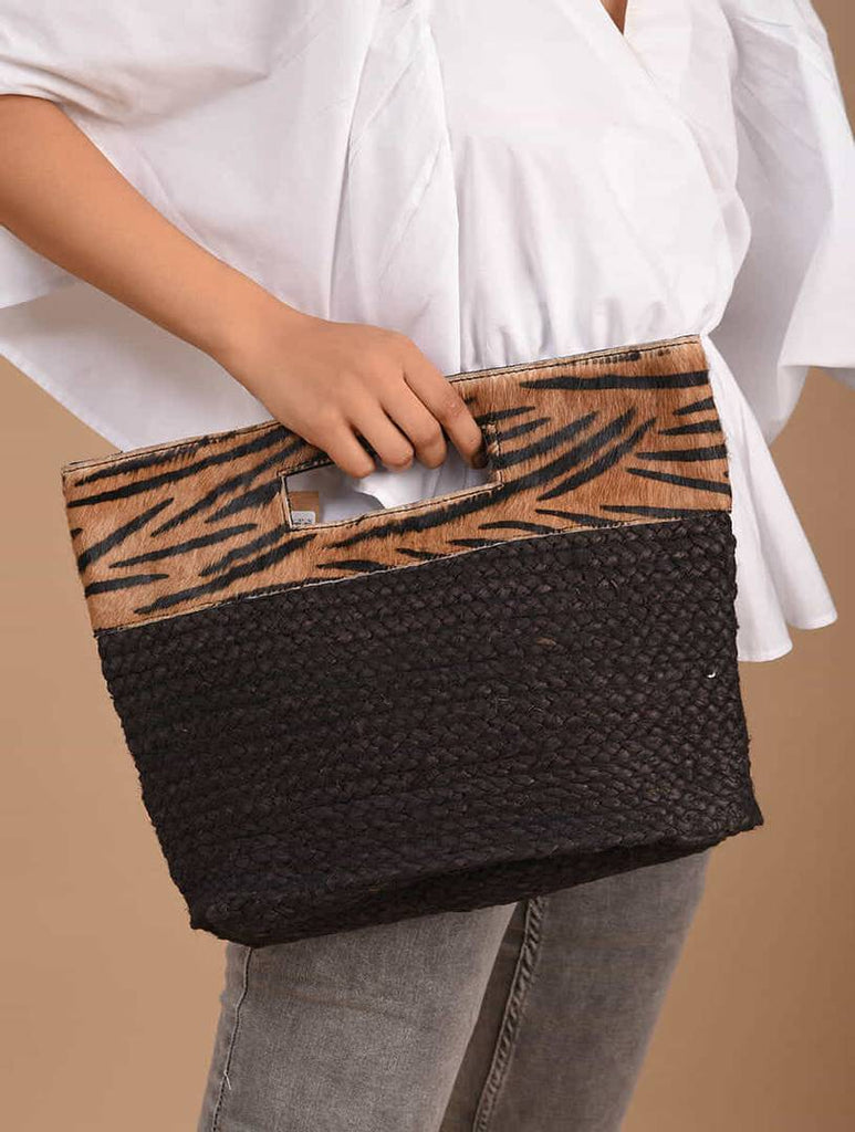 Black Handcrafted Jute Hand Bag