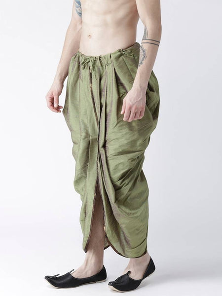 Deyann Men Green Silk Dhoti