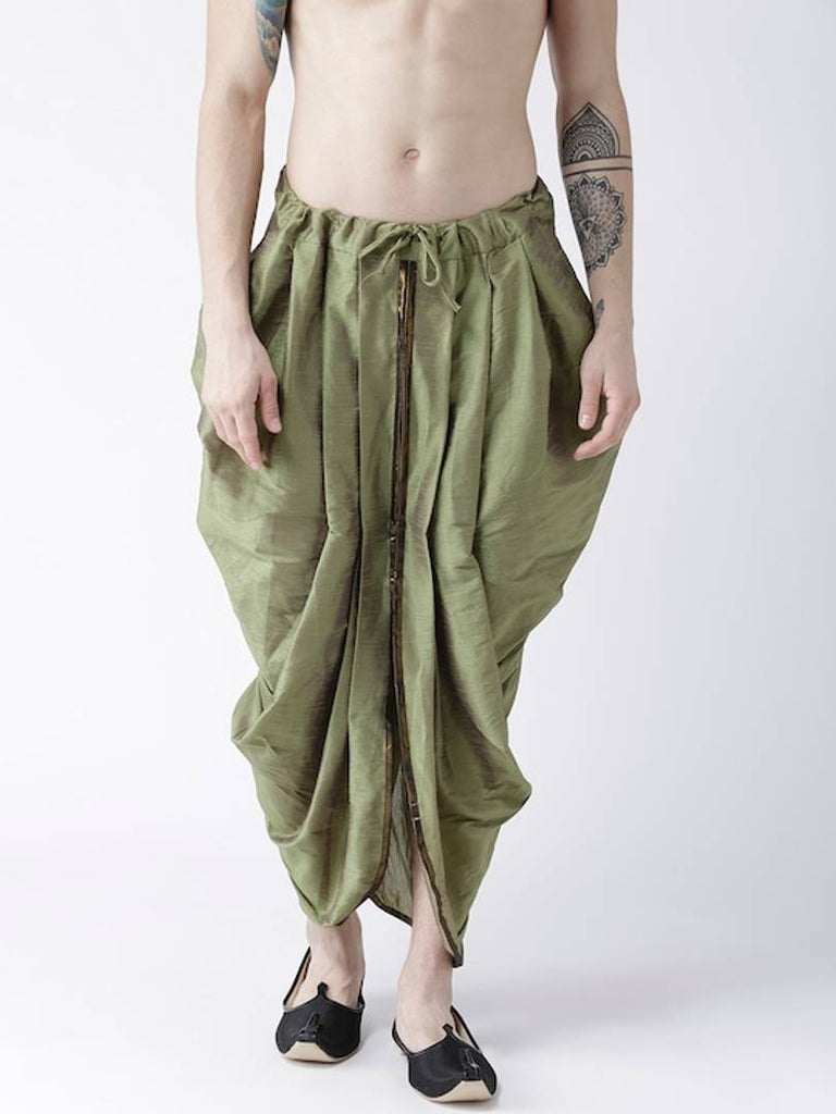 Deyann Men Green Silk Dhoti
