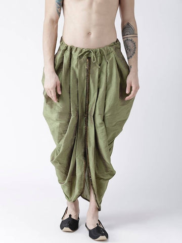 Deyann Men Green Silk Dhoti