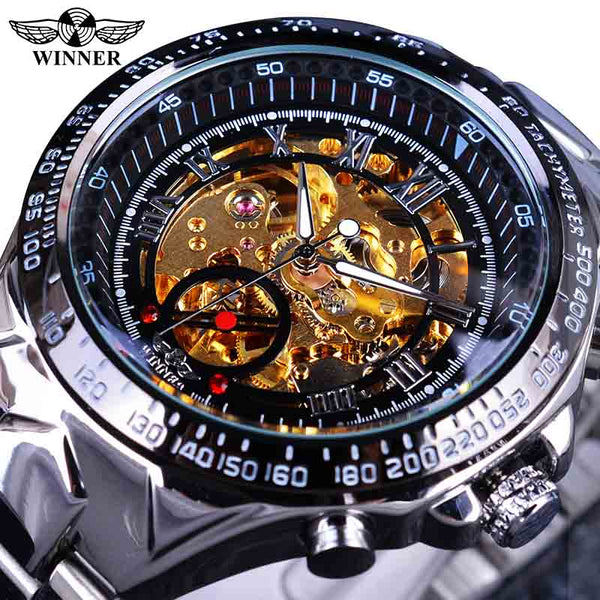 Mechanical Sport Design Golden Men's Watches - gocyberbiz.com