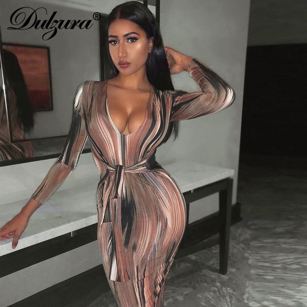 Dulzura tie dye long sleeve bodycon - gocyberbiz.com