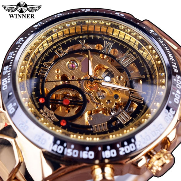 Mechanical Sport Design Golden Men's Watches - gocyberbiz.com