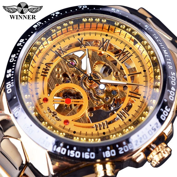 Mechanical Sport Design Golden Men's Watches - gocyberbiz.com