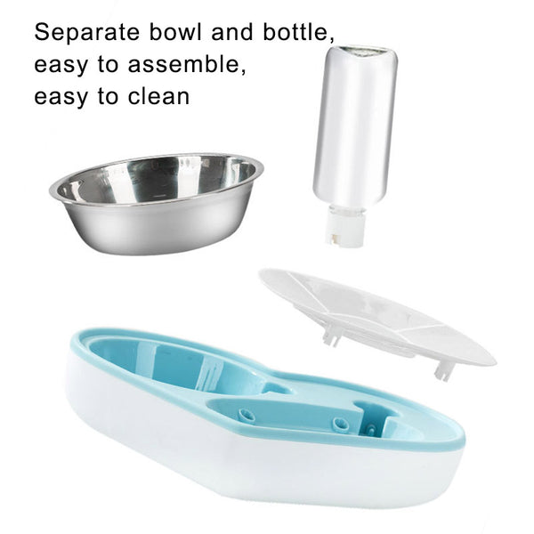 2 In 1 Pet Dog Cat Water Food Bowl Set Automatic Water Dispenser Bottle  Detachable Stainless Steel Small Puppy Dog Food Bowl - gocyberbiz.com