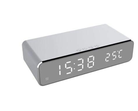 LED Electric Alarm Clock Mirror Clock with Phone Wireless Charger - gocyberbiz.com