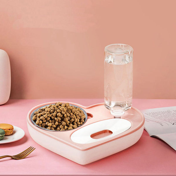 2 In 1 Pet Dog Cat Water Food Bowl Set Automatic Water Dispenser Bottle  Detachable Stainless Steel Small Puppy Dog Food Bowl - gocyberbiz.com