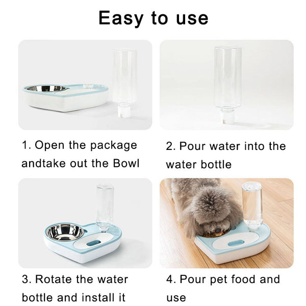2 In 1 Pet Dog Cat Water Food Bowl Set Automatic Water Dispenser Bottle  Detachable Stainless Steel Small Puppy Dog Food Bowl - gocyberbiz.com